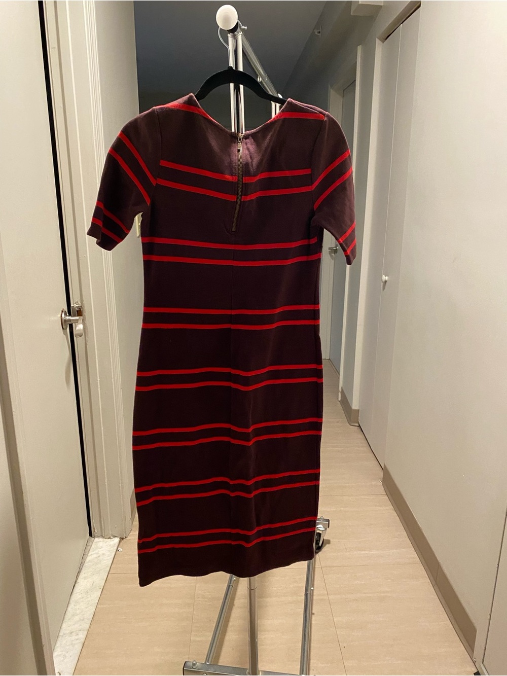 Old Navy Striped Midi Knit Dress in Red and Dark Brown - Picture 3 of 11